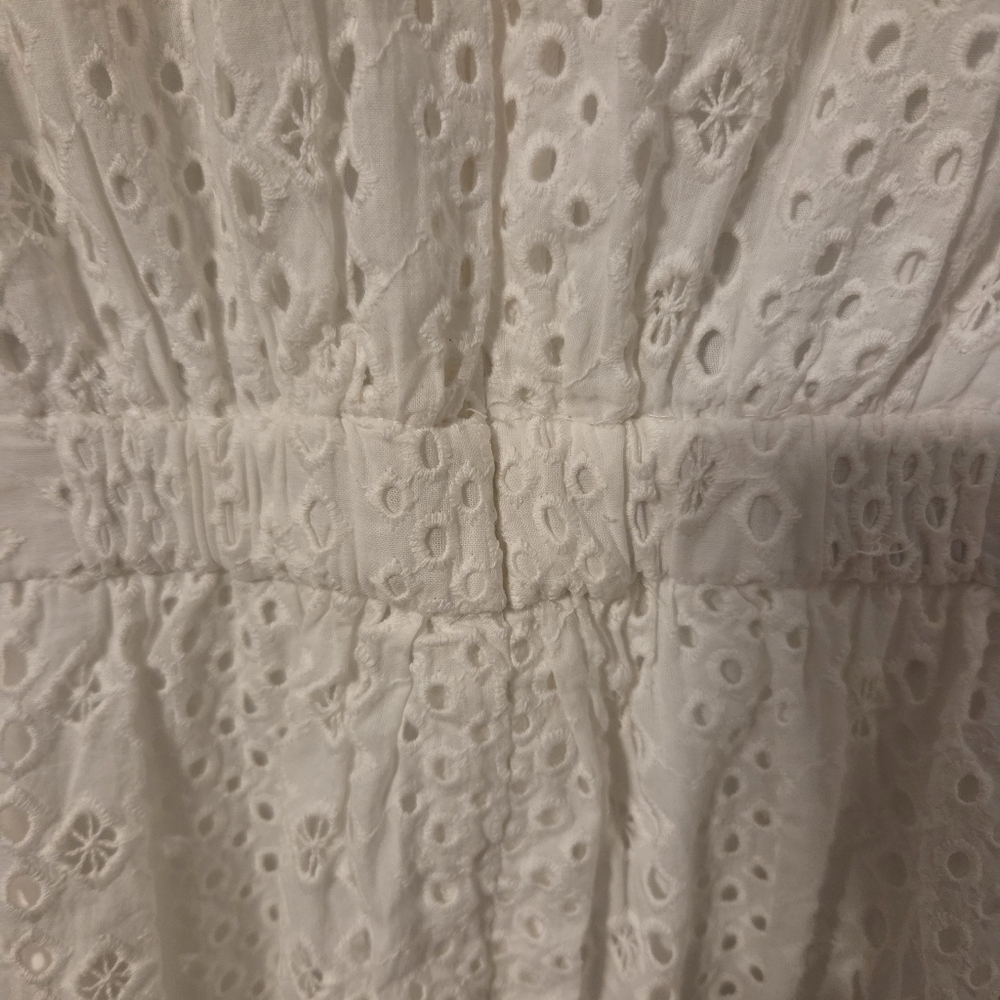 J. Crew Womens White Lace Teird Eyelet Midi Dress SZ 4 Coastal Preppy NWT - Picture 5 of 8